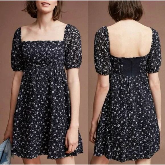 Anthropologie Maeve Lillianne Embroidered‎ Eyelet Floral Navy Blue Dress Size 2 - Picture 1 of 4